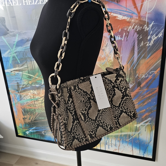 Stuart Weitzman Tan and Black Snake Print Shoulder Bag display picture 1